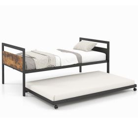 Twin Metal Daybed with Trundle Lockable Wheels-Twin Size