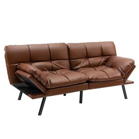Convertible Memory Foam Futon Sofa Bed with Adjustable Armrest-Black