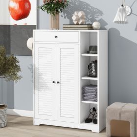 Freestanding Shoe Rack Organizer with 2 Shutter Door, Entryway Narrow Shoe Storage with Adjustable Storage Shelf &Top Drawer, Modern Slim Shoe Cabinet