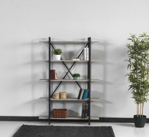 Katerina 5 Tier Bookcase, Metal Frame Wood Base Bookshelf, Oak