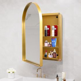 24x36 Inch Arched Recessed Medicine Cabinet, Metal Framed Bathroom Wall Cabinet with Mirror and Adjustable Shelves, Wall Mirror with Storage for Bathr