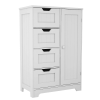 White freestanding floor storage cabinet with adjustable shelves, 4 drawers and 1 door