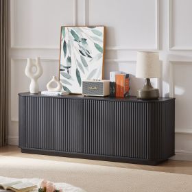 Sideboard Storage Cabinet TV Stand with wave pattern Buffet Cabinet Wooden Vertical Striped Cabinet for Kitchen/Bedroom/Entryway. Black, 64''W x 15''D