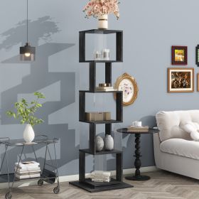 5 tier Rotating Bookshelf, Floor Rack Simple Bookcase with Acrylic plate Student Multi-Function Creative Bookshelf for Living Room with anti-toppling