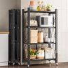 Joybos¬Æ 4 Tier Black Heavy Duty Foldable Metal Organizer Shelves with Wheels