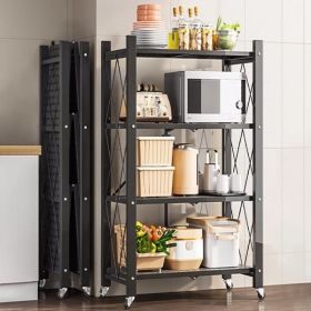 Joybos¬Æ 4 Tier Black Heavy Duty Foldable Metal Organizer Shelves with Wheels