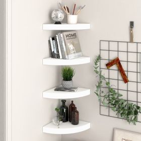 Floating Corner Shelves 4 pcs White 9.8"x9.8"x1.5" MDF