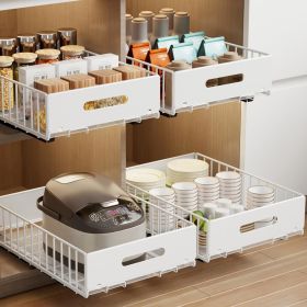 2 Pack Pull Out Cabinet Organizer, Slide Out Cabinet Drawers Peel and Stick Pull Out Drawers Heavy Duty Pull Out Shelf for Kitchen, Cupboard, Pantry,