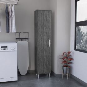 DEPOT E-SHOP Dryden Tall Narrow Storage Cabinet with 5-Tier Shelf and Broom Hangers, Smokey Oak
