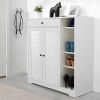 Freestanding Shoe Rack Organizer with 2 Shutter Door, Entryway Narrow Shoe Storage with Adjustable Storage Shelf &Top Drawer, Modern Slim Shoe Cabinet