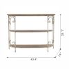 43.5x14x32" Three-Tiered White Wooden Shelving Unit with Ornate Iron Frame
