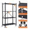 Joybos¬Æ 4 Tier Black Heavy Duty Foldable Metal Organizer Shelves with Wheels