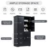 Tall and Wide Storage Cabinet with Doors for Bathroom/Office, Three Drawers, Black