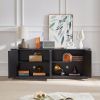 Sideboard Storage Cabinet TV Stand with wave pattern Buffet Cabinet Wooden Vertical Striped Cabinet for Kitchen/Bedroom/Entryway. Black, 64''W x 15''D