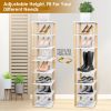 8 Tier Entryway Wooden Shoe Rack Vertical Shoe Shelf Stand Storage Organizer Small Space Saving Corner Shoe Tower Entryway Hallway Closet