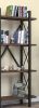 Cunda 5 Tier Bookcase, Metal Frame Wood Base Bookshelf, Walnut