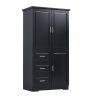 Tall and Wide Storage Cabinet with Doors for Bathroom/Office, Three Drawers, Black