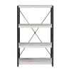 Industrial Bookshelf with 4 Shelves and Open Metal Frame, White and Black