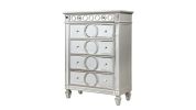 Symphony Modern Style Mirror Front 5 Drawer Chest with diamond shaped legs and made with Wood in Silver