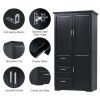 Tall and Wide Storage Cabinet with Doors for Bathroom/Office, Three Drawers, Black