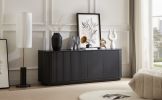 Sideboard Storage Cabinet TV Stand with wave pattern Buffet Cabinet Wooden Vertical Striped Cabinet for Kitchen/Bedroom/Entryway. Black, 64''W x 15''D