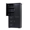 Tall and Wide Storage Cabinet with Doors for Bathroom/Office, Three Drawers, Black