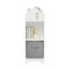 Kids Dollhouse Bookcase with Storage, 2-Tier Storage Display Organizer, Toddler Bookshelf with Collapsible Fabric Drawers for Bedroom or Playroom (Whi