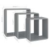 Wall Cube Shelves 3 pcs Gray MDF