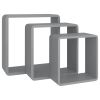 Wall Cube Shelves 3 pcs Gray MDF