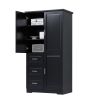 Tall and Wide Storage Cabinet with Doors for Bathroom/Office, Three Drawers, Black