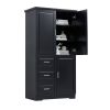 Tall and Wide Storage Cabinet with Doors for Bathroom/Office, Three Drawers, Black