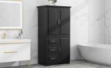 Tall and Wide Storage Cabinet with Doors for Bathroom/Office, Three Drawers, Black