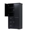 Tall and Wide Storage Cabinet with Doors for Bathroom/Office, Three Drawers, Black