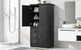 Tall and Wide Storage Cabinet with Doors for Bathroom/Office, Three Drawers, Black