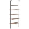 5-Tier Leaning Shelf Dark Brown and Black 25.2"x13.8"x72.8"