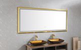 84in. W x 48in. H Oversized Rectangular Black Framed LED Mirror Anti-Fog Dimmable Wall Mount Bathroom Vanity Mirror HD Wall Mirror Kit For Gym And Dan