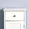 White Wooden Floor Cabinet Storage Organizer with Drawer and Single Shutter Door - Elegant Bathroom Corner Unit