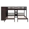 Full-Over-Twin-Twin Bunk Bed with Shelves, Wardrobe and Mirror, Espresso