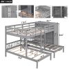 Full-Over-Twin-Twin Bunk Bed with Shelves, Wardrobe and Mirror, Gray