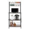 5-Tier Kitchen Bakers Rack with 10 S-Shaped Hooks; Industrial Microwave Oven Stand; Free Standing Kitchen Utility Cart Storage Shelf Organizer (Rustic