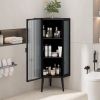 22.25'' Floor Coner Cabinet,Three Tiers with Tempered Glass Doors and Storage Shelves for Bathroom, Living Room and Bedroom (Black)