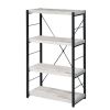 Industrial Bookshelf with 4 Shelves and Open Metal Frame, White and Black