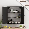 23.62 "Vintage Two Door Wall Cabinet with Mirror, Three-level Entrance Storage Space for Living Room, Bathroom, Dining Room, Black