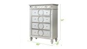 Symphony Modern Style Mirror Front 5 Drawer Chest with diamond shaped legs and made with Wood in Silver