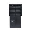 Tall and Wide Storage Cabinet with Doors for Bathroom/Office, Three Drawers, Black