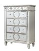 Symphony Modern Style Mirror Front 5 Drawer Chest with diamond shaped legs and made with Wood in Silver