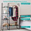 Metal Garment Hanging Rack Shoe Clothing Organizer Shelves Freestanding Clothing Hanging Rail Clothes Wardrobe Shoe Display Organizer with 1 Hanging R