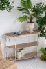 43.5x14x32" Three-Tiered White Wooden Shelving Unit with Ornate Iron Frame