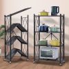 Joybos¬Æ 4 Tier Black Heavy Duty Foldable Metal Organizer Shelves with Wheels