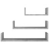 Wall Display Shelf 3 pcs Concrete Gray Engineered Wood